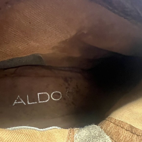 Aldo Women's Leather Ankle Booties Size 6.5 Chunky Heel Boots Distressed Brown - Picture 9 of 10